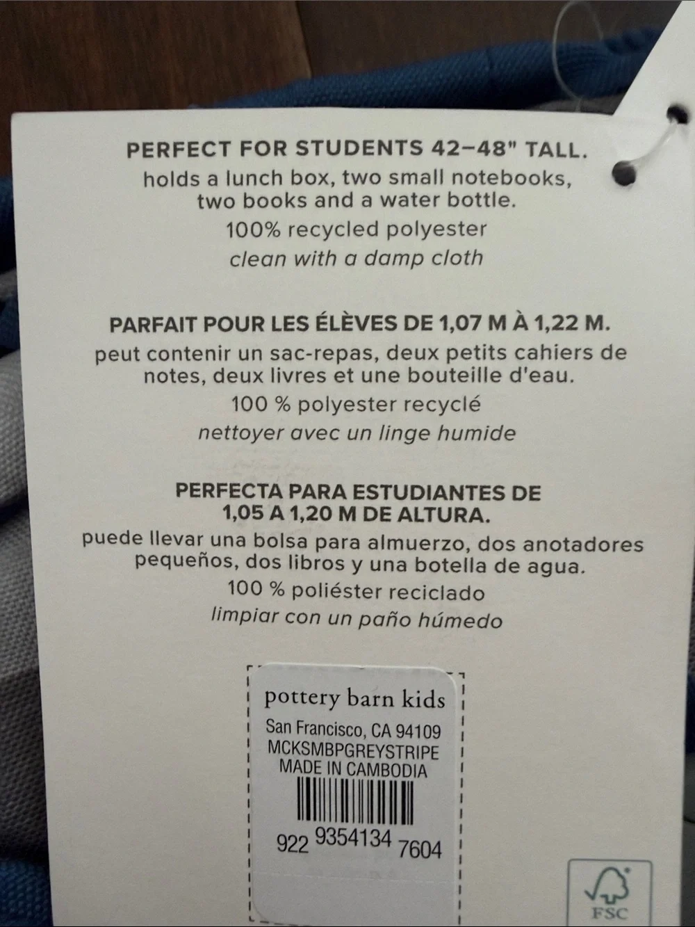 Pottery Barn Kids Mackenzie Blue & Gray Striped Small Backpack